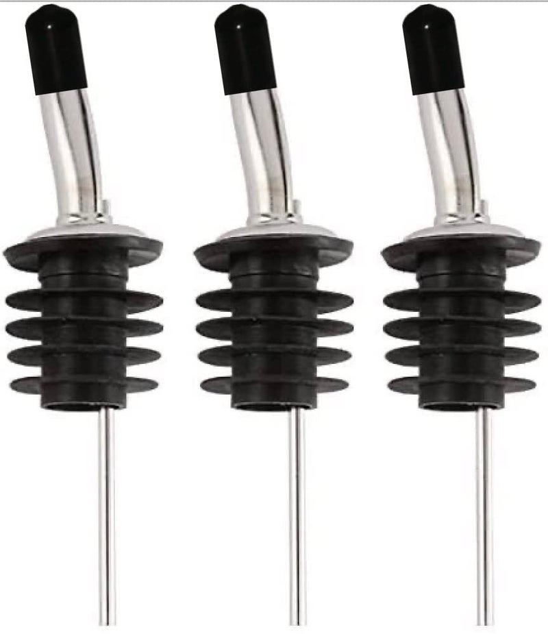 Bartender Gear Free Flow Pour Spouts Stainless Steel Liquor Wine Olive Oil Bottle Pourers with Dust Caps - Cork is 27mm [approx 1 inch] in diameter Fit Most Half Gallon & 1.75 Liter Liquor Bottles (3)